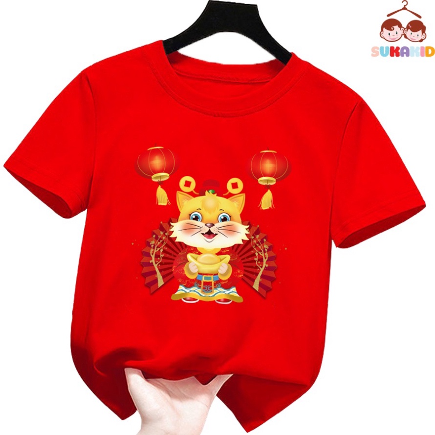 (Sale tết) Áo thun trẻ em hinh mèo lồng đèn cầm vàng cho bé từ 6kg-30kg.AT21.