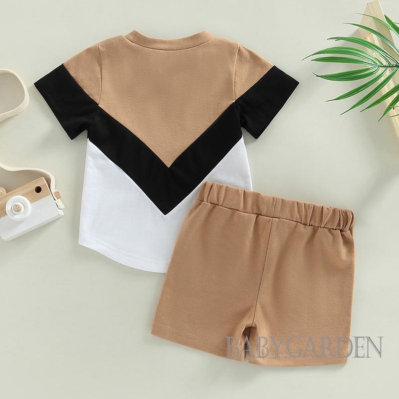 Bộ Áo Thun Tay Ngắn Cổ Tròn + Quần Short Dây Rút Thời Trang Cho Bé Trai 6 Tháng-4 Tuổi