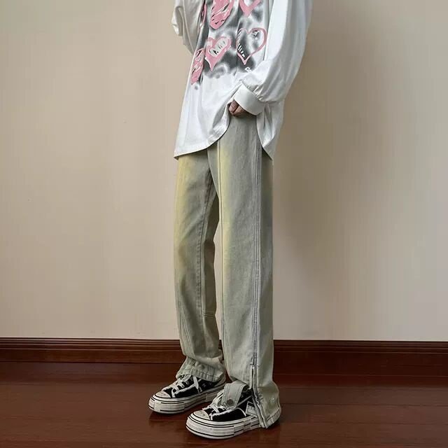 Quần Jean Dài Dáng Ôm Phối Khóa Kéo Phong Cách Hip Hop Âu Mỹ Cá Tính Cho Nam