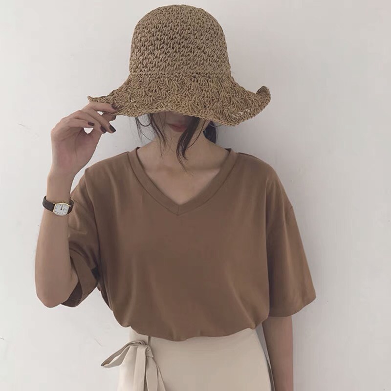 MM944 Áo phông nữ, áo thun nữ cổ tim basic (hàng Quảng Châu) cao cấp