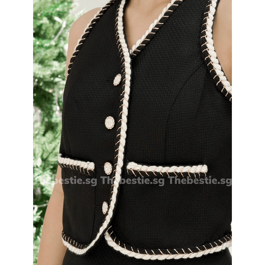 Set áo gile chân váy chất tweed