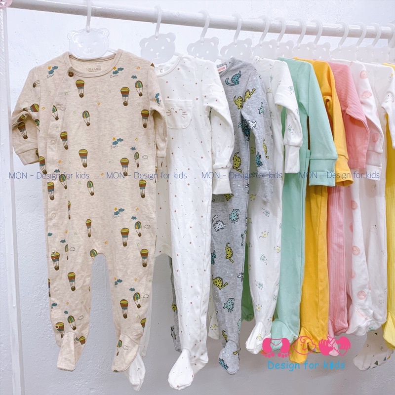 (Link 1) (0-24m) Sleepsuit xuất dư ZA.RA Baby vải ORGANIC COTTON bộ body dài tay liền tất cho bé (chọn mẫu)