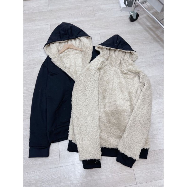 Áo khoác nỉ lót lông cừu toàn thân có mũ unisex siêu dầy
