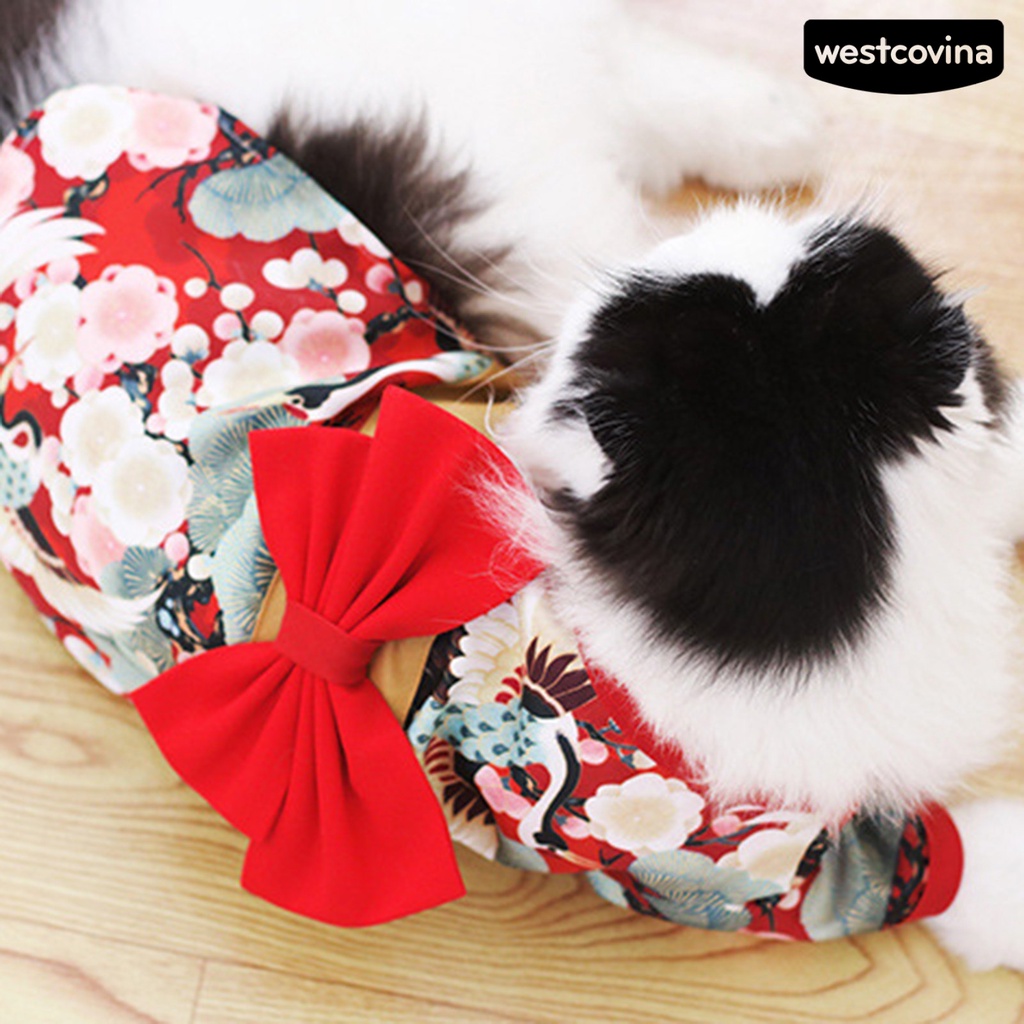[COD]♘Đầm Kimono Thắt Nơ Xinh Xắn Phong Cách Nhật Bản Cho Mèo Cưng