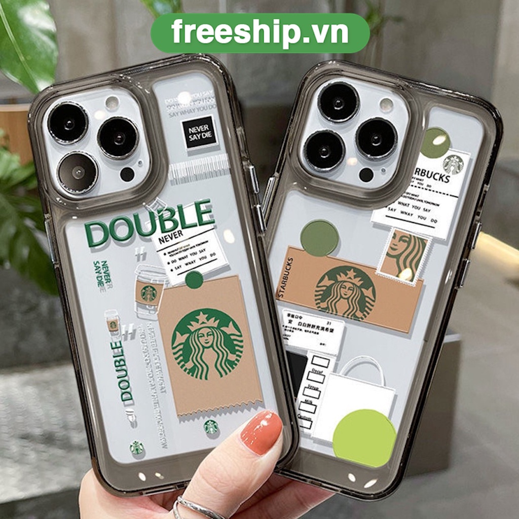 Ốp iphone Họa Tiết Starbucks Trong Suốt Chống Sốc lưng cứng Cho IPhone 14 12 13 11 Pro Max 6 6S 7 8 Plus X XS XR