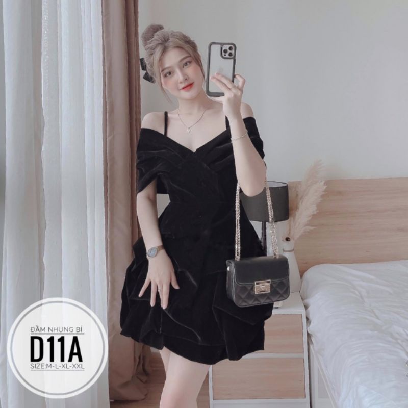 Đầm Nhung Bí Rớt Vai Big Size