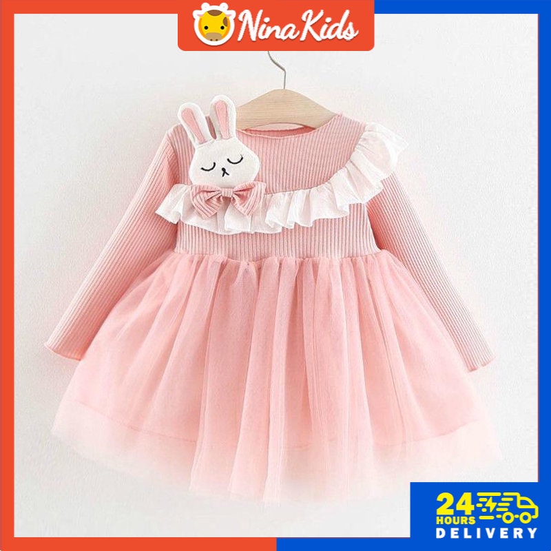 Đầm   tay dài thiết kế phong cách phương tây cho bé gái 1-7 tuổi