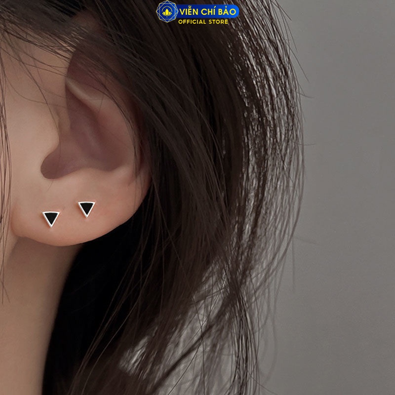 Bông tai tròn, tam giác đen chất liệu bạc Thái 925 thời trang phụ kiện trang sức Viễn Chí Bảo B000131 B000152