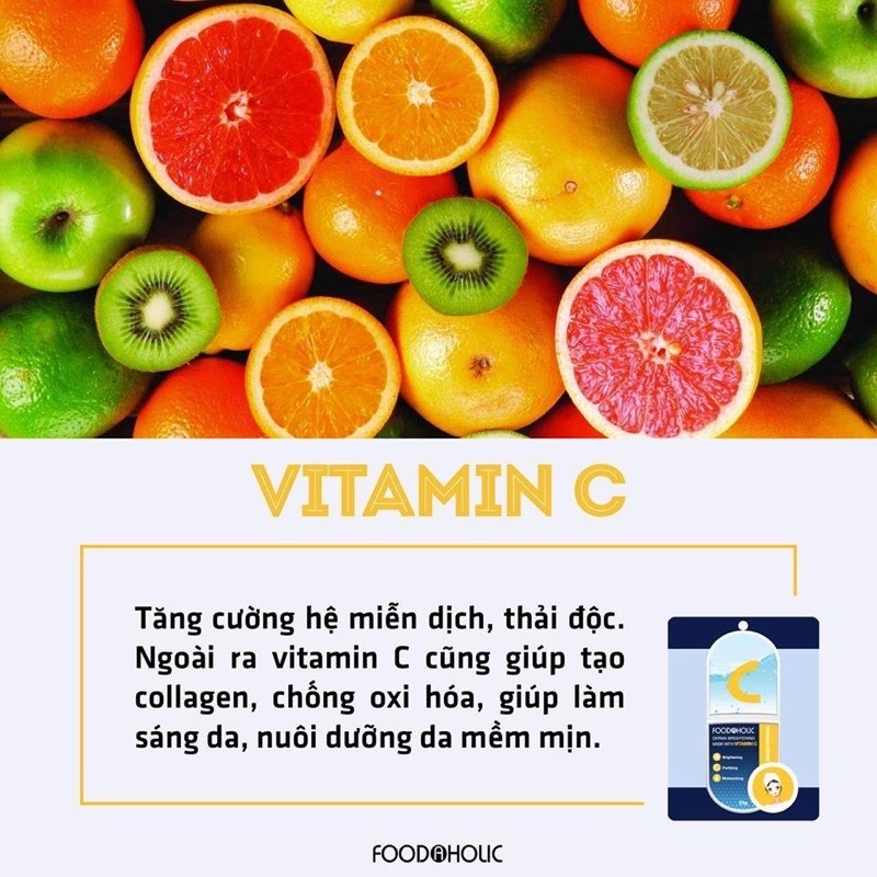Hộp 10 miếng Mặt nạ dưỡng trắng mờ thâm chiết xuất Vitamin C Foodaholic Derma Brightening Mask 23g