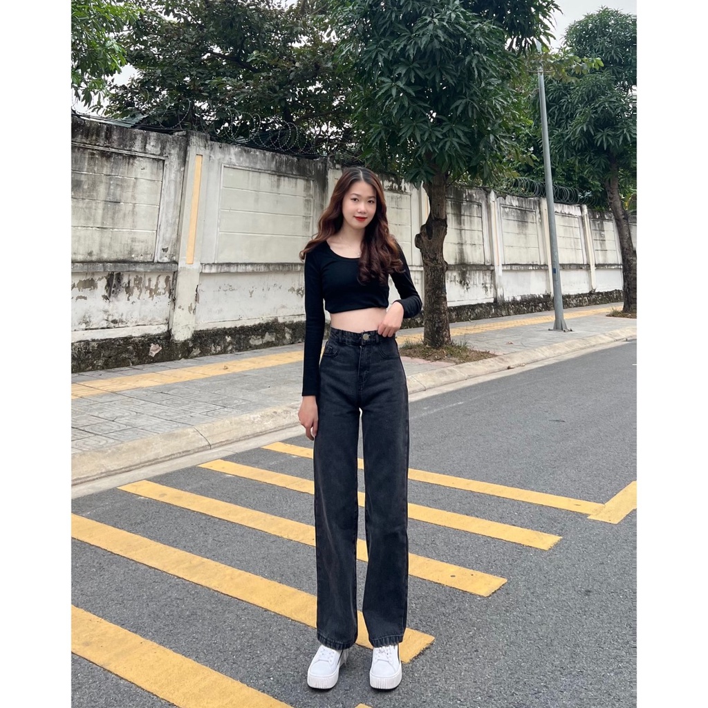 Quần JEAN nữ ống rộng, Quần BÒ nữ ống suông màu xanh đậm, kiểu baggy ống đứng JN4U ảnh thật | BigBuy360 - bigbuy360.vn