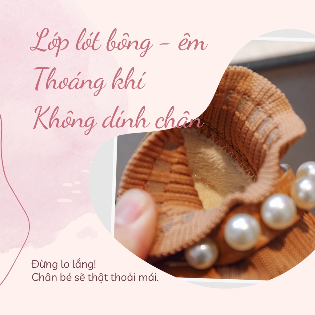 Giày tập đi bé gái len đính ngọc Bunny Store, giày búp bê bé gái phù hợp từ 8 tháng đến 2 tuổi chống trượt GTD17