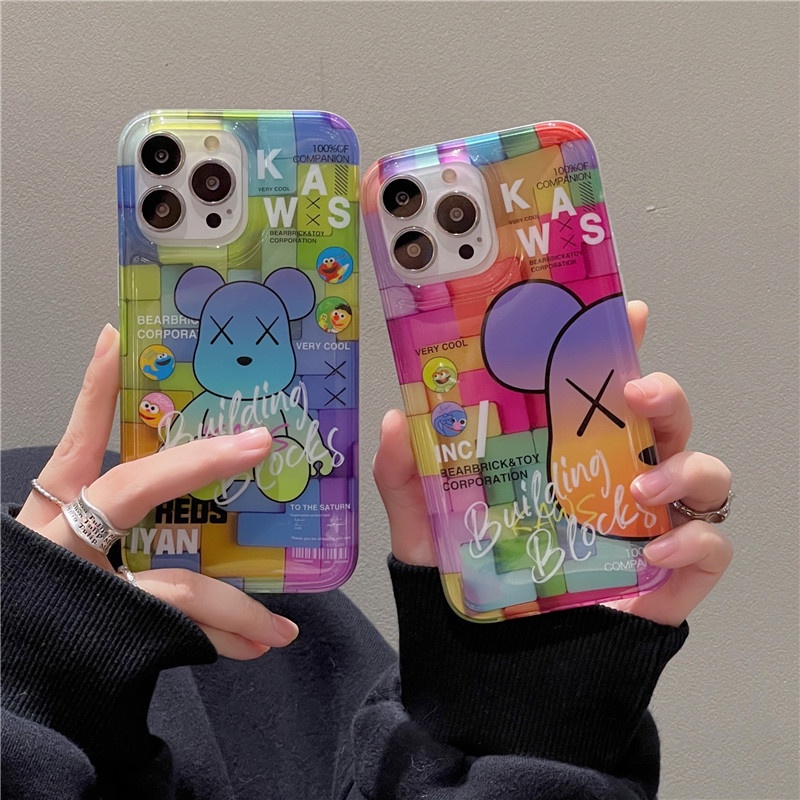 Ốp Điện Thoại Hình Gấu kaws Màu gradient Cho iphone 15 14 13 12 11 pro max iphone11