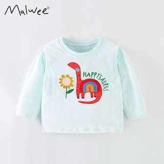 Mã 7514 áo thun dài tay màu xanh ngọc thêu hình khủng long họa tiết cực đẹp của Malwee