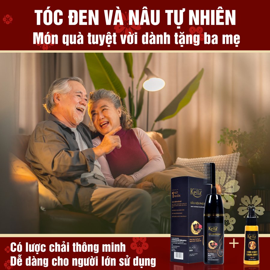 Dầu Gội Phủ Bạc Kella Chiết Xuất Thảo Dược Màu Đen Tự Nhiên