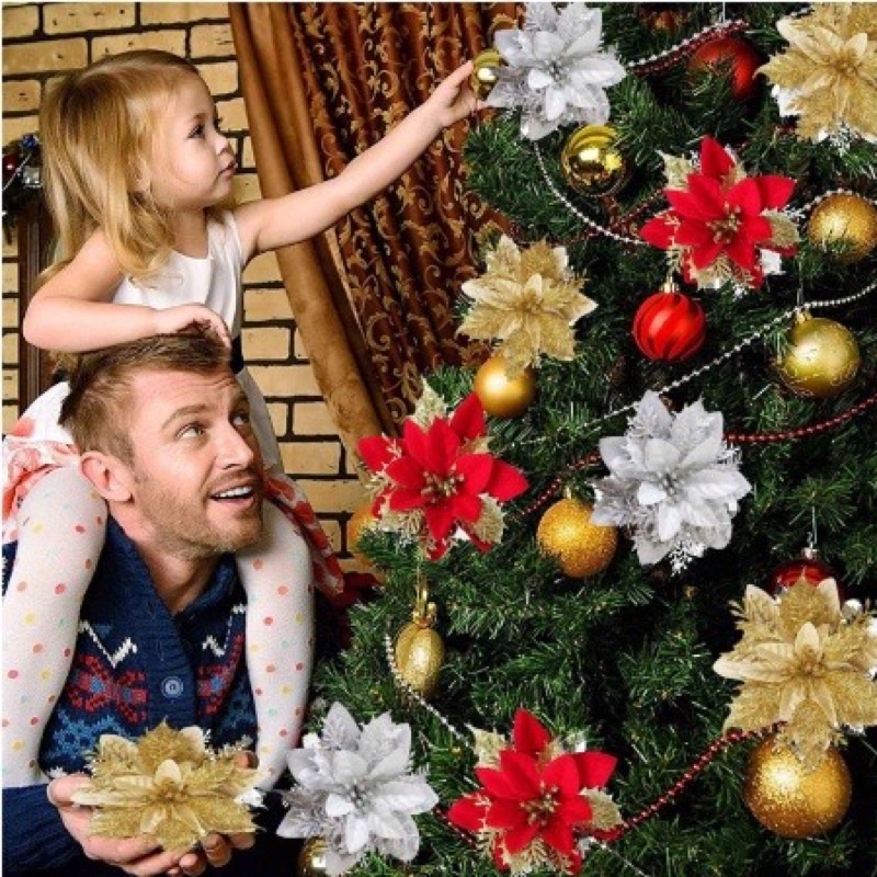 Hoa nhũ kim tuyến nhân tạo trang trí NOEL giáng sinh , giỏ quà TẾT