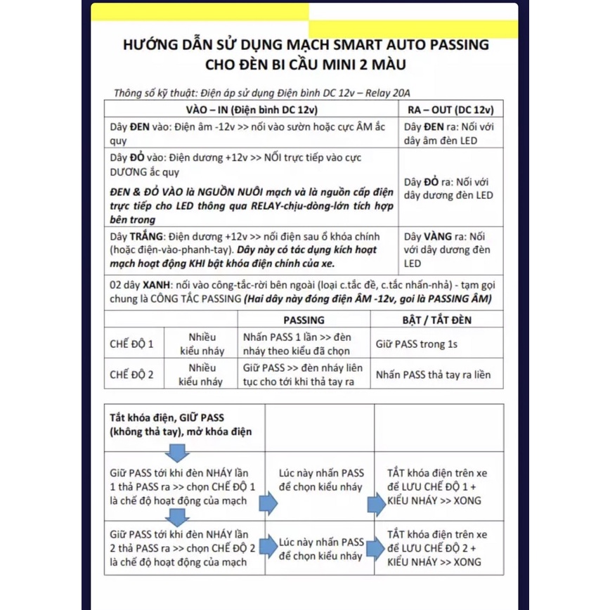 Mạch auto passing cho đèn trợ sáng 2 mầu