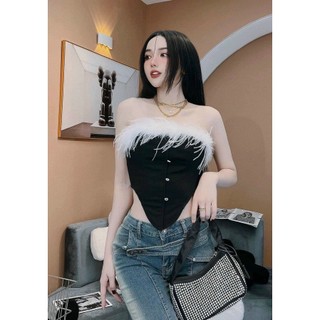Áo ống viền lông nhọn tà khoét 2 bên eo cực hot , chất thun bozip mềm mịn