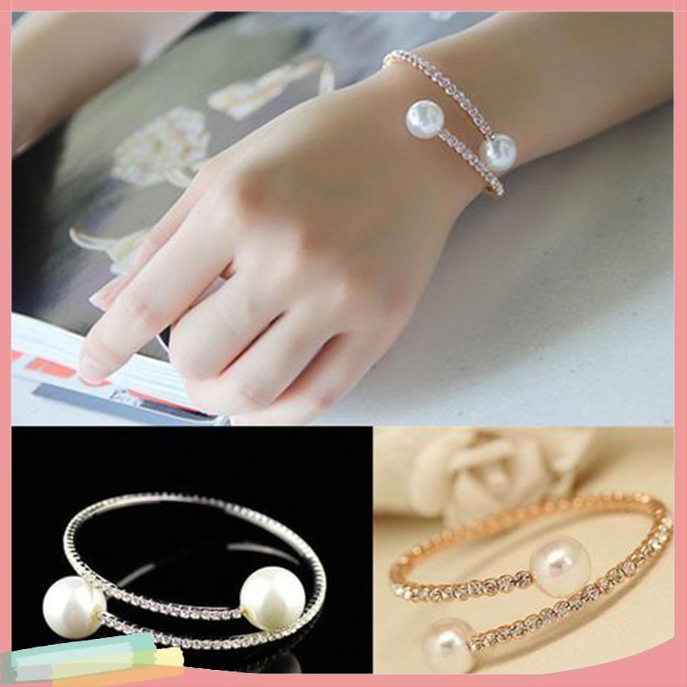 Vòng tay hợp kim hở đính ngọc trai giả thời trang cho nữ