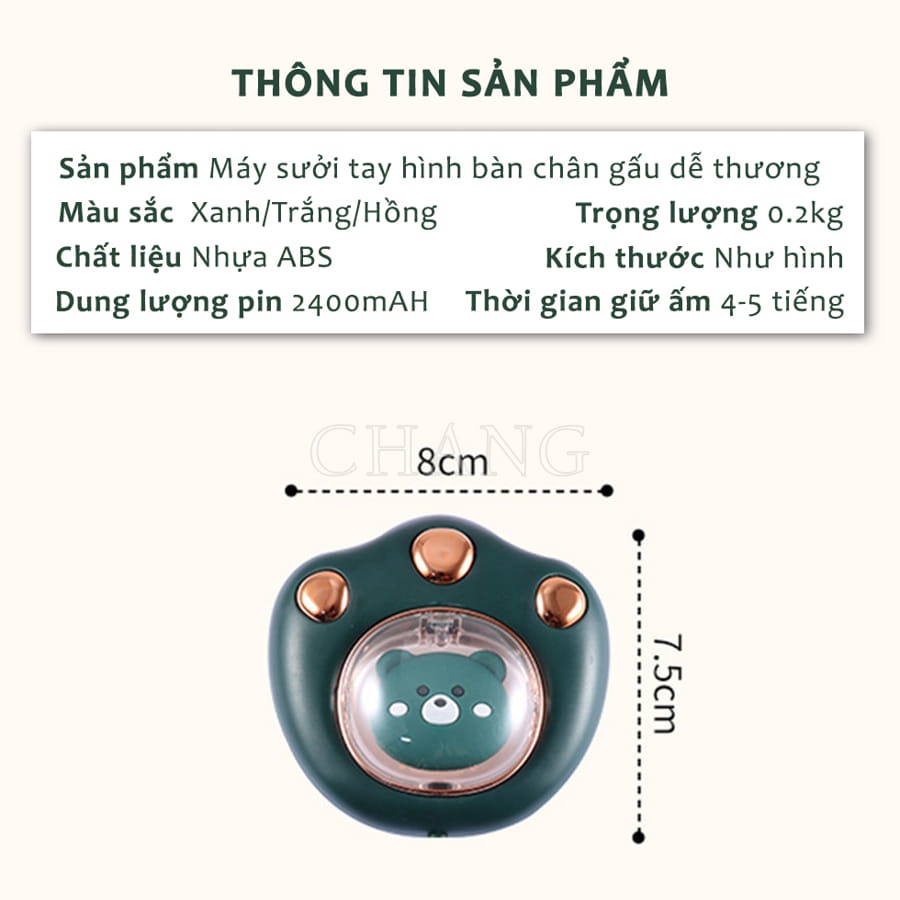 Máy Sưởi Ấm Mini Cầm Tay Đa Năng Hình Chân Mèo Pin Sạc 2400Mah 4 Tiếng Sử Dụng