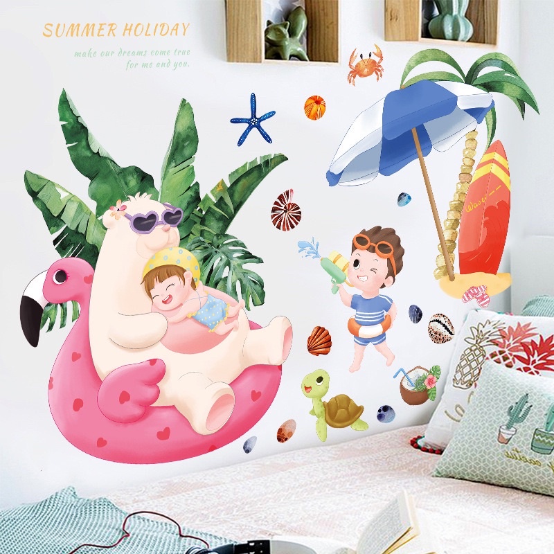 Decal dán tường gấu trắng và em bé ĐV019, tranh trang trí phòng cho bé