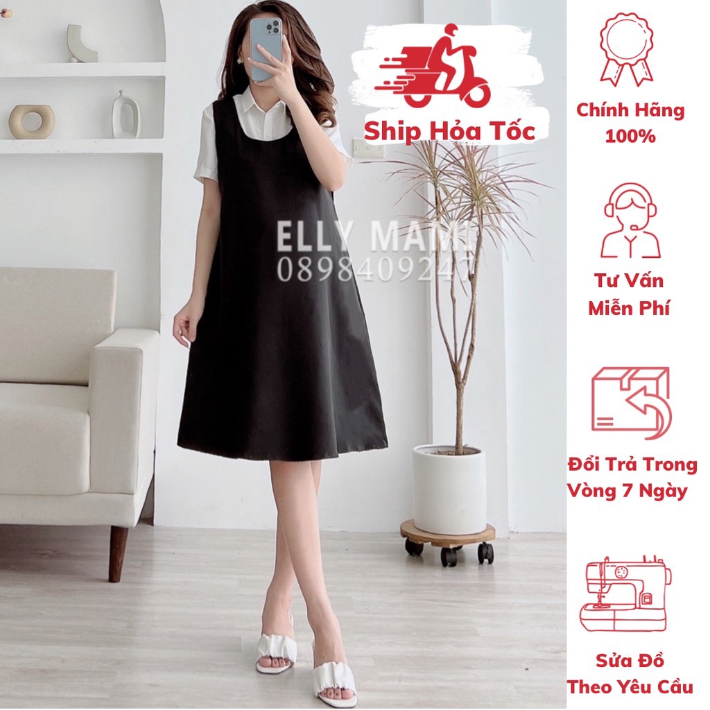 ( 40kg - 95kg ) Set Yếm Bầu , Suông Nơ Sau Có Túi Sườn Mặc Thoải Mái Suốt Thai Kì &amp; Sau Sinh ( Yếm Rời , Không Kèm Áo)