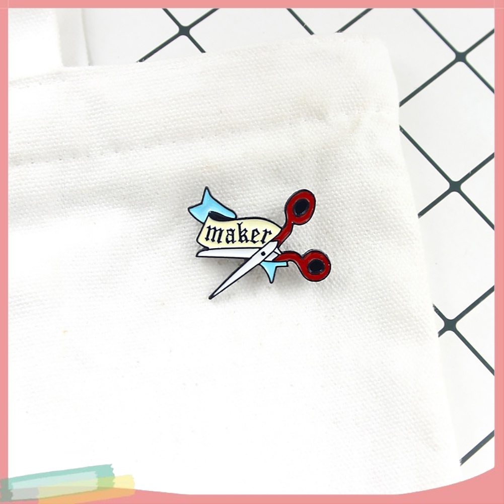【LK】Scissors Ribbon Letters Enamel Brooch Pin Badge Hat Jeans Collar Clothes Decor