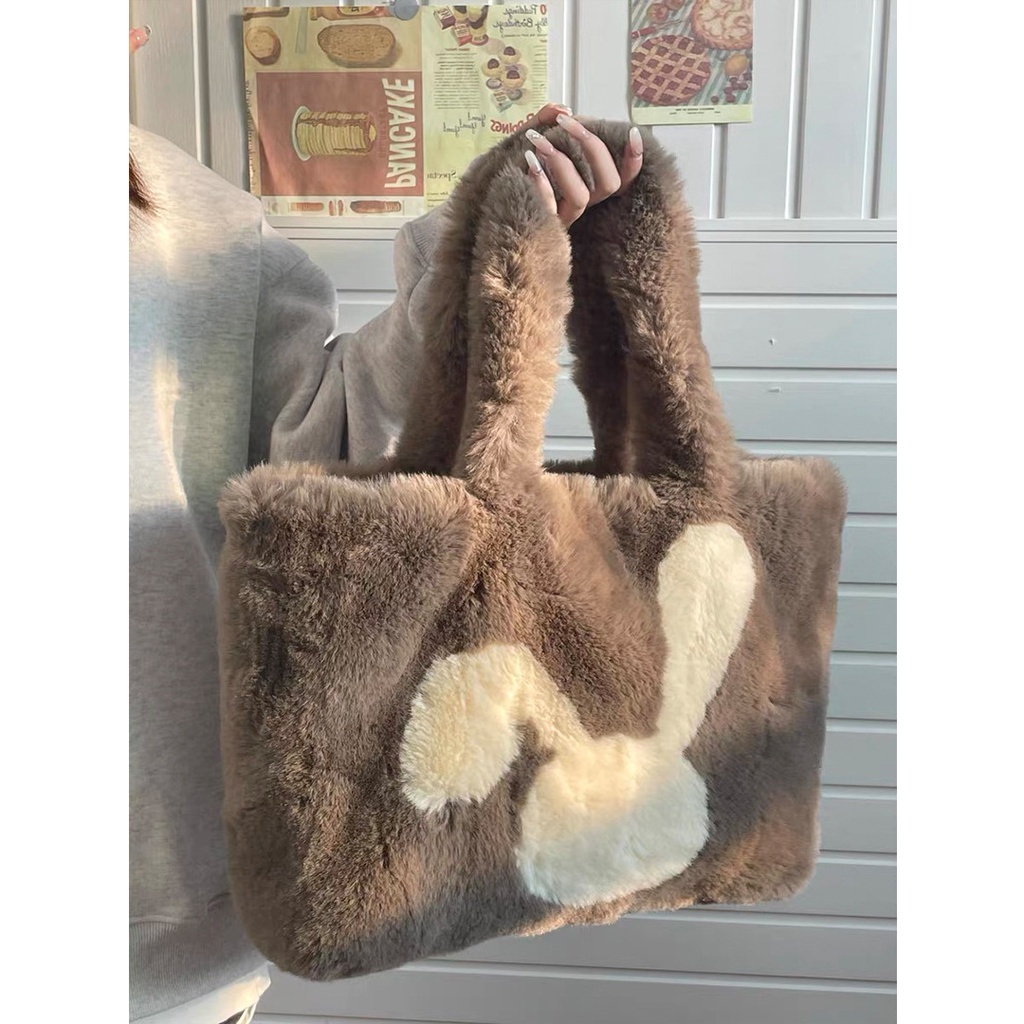 Túi Tote Đeo Vai Bằng Nhung Lông Kích Cỡ Lớn Kiểu Dáng Mới
