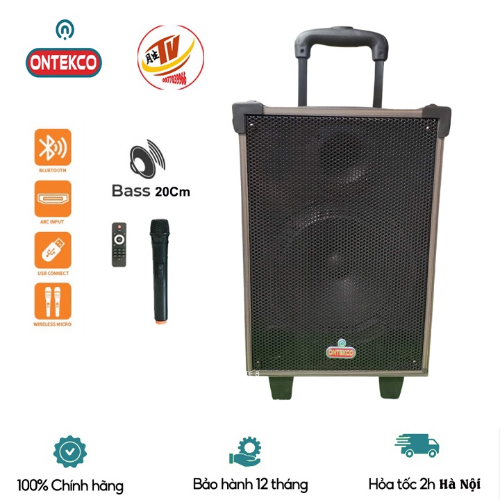 Loa kéo bluetooth Ontekco 8001 di động Tặng kèm 1 mic không dây,Thùng gỗ cao cấp chính hãng loa kéo