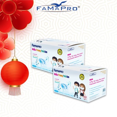 [COMBO 2 HỘP] Khẩu trang y tế trẻ em 3 lớp Famapro MAX KIDS hộp 50 cái(bé 18-30 kg)