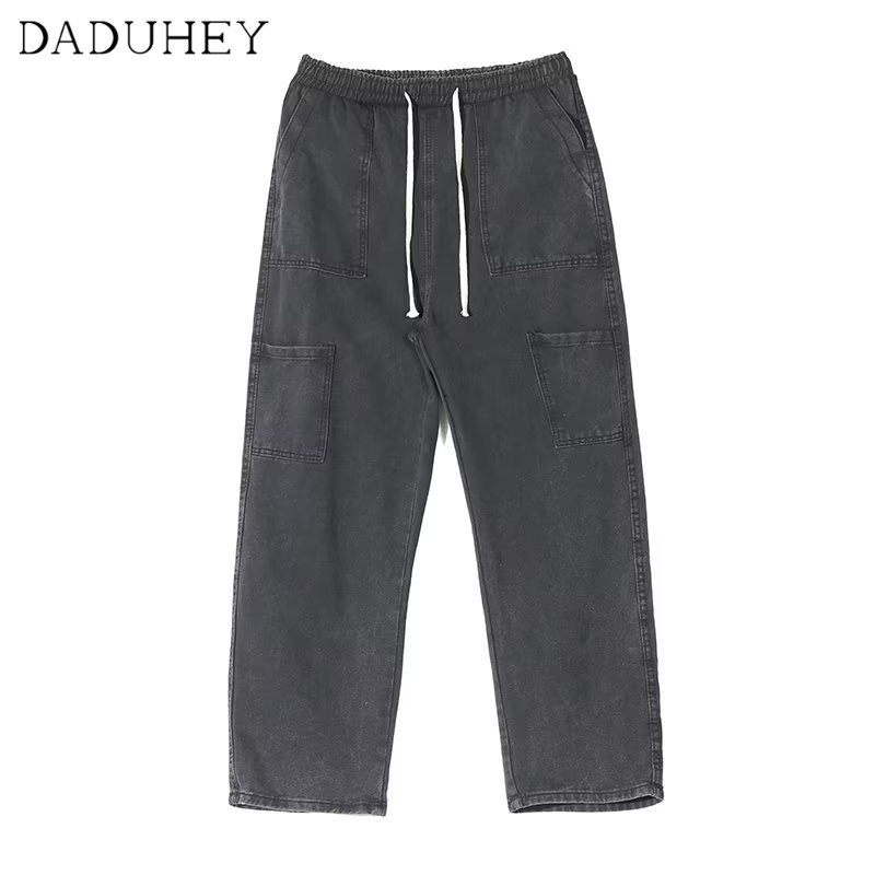 DaDuHey Men's 2022 New Fashion Brand Loose Straight Jeans Korean-Style Trendy All-Matching Wide Leg Casual Pants