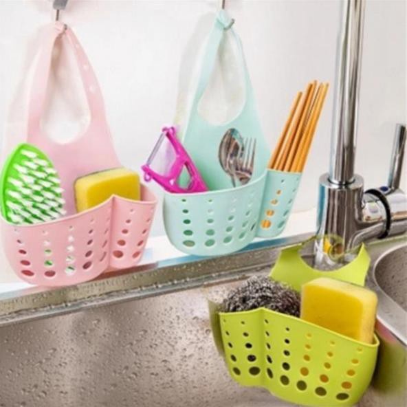 Giỏ nhựa dẻo có quai treo đồ nhà bếp ( nhiều màu giao ngẫu nhiên ) đựng giẻ rửa bát - xà phòng