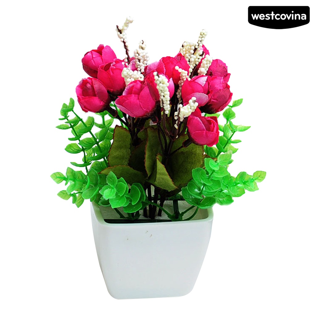 [WEST]⚘Chậu Hoa Giả Bằng Lụa Không Phai Màu Trang Trí Phòng Khách