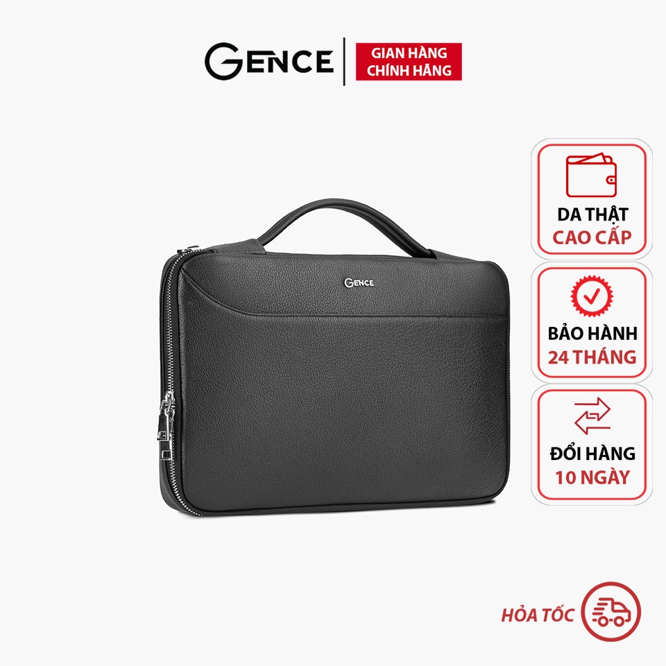 Cặp xách da nam công sở cao cấp đựng Laptop và tài liệu chính hãng Gence màu đen da bò Mill CDT07