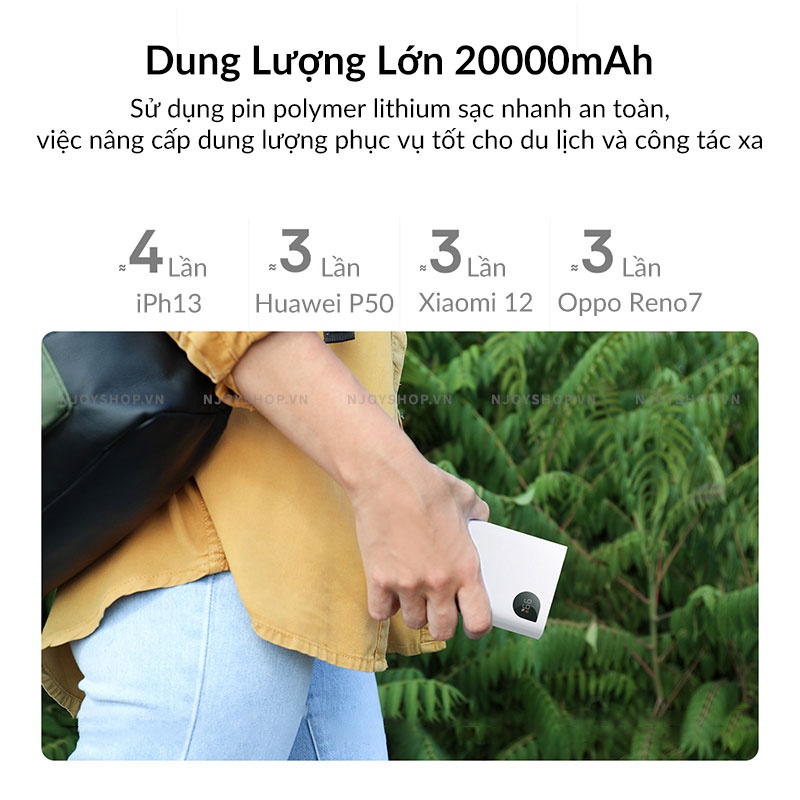 Sạc Dự Phòng BASEUS Adaman Gen2 20000mAh Nhỏ Gọn Hỗ Trợ VOOC Oppo Sạc 3 Thiết Bị Đèn Led Báo Pin iP14 Pro Max Njoyshop