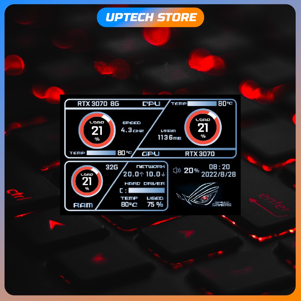 Màn hình thông số máy tính TURZX 3,5 Inch IPS - Cài được ảnh - 1 Dây kết nối duy nhất -  Không cần AIDA64