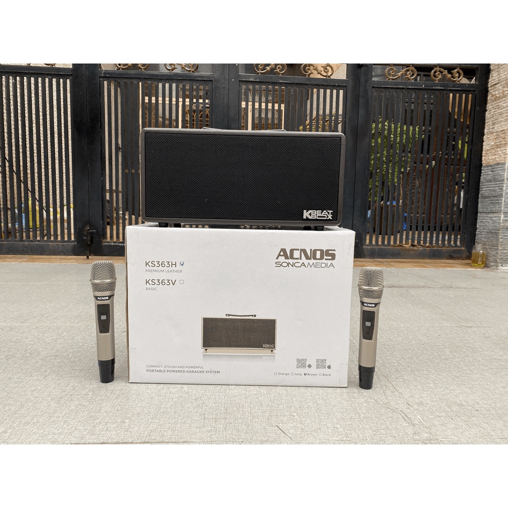 Loa karaoke bluetooth ACNOS KS363H di động xách tay, có chất lượng âm thanh vượt trội công suất 100w kèm 2 mic