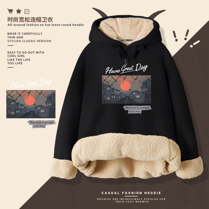 Áo hoodie có mũ thời trang cashmere lót nhung dày dặn