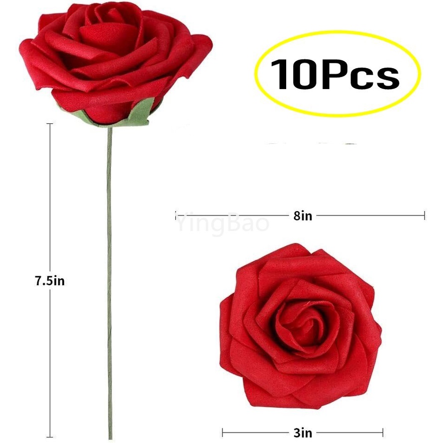 Set 10 Bông Hoa Hồng Giả 8cm Trang Trí Nhà Cửa / Tiệc Cưới / Lễ Tình Nhân DIY