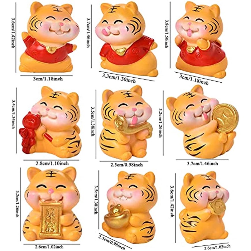 Bộ 9 Mô Hình Hổ Bằng Nhựa Resin Dễ Thương Trang Trí Tiểu Cảnh 2022 ruiyan