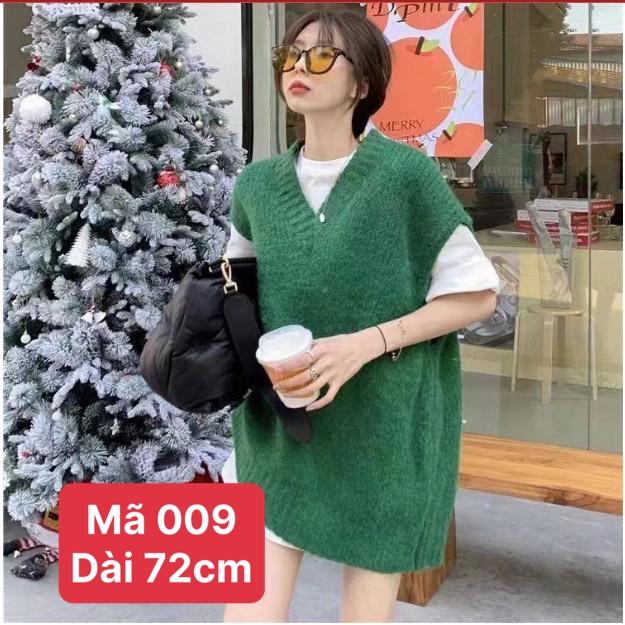 Áo gile len dáng dài rộng dấu quần màu nâu tây và xanh noel shop Đậu Xinh - 009