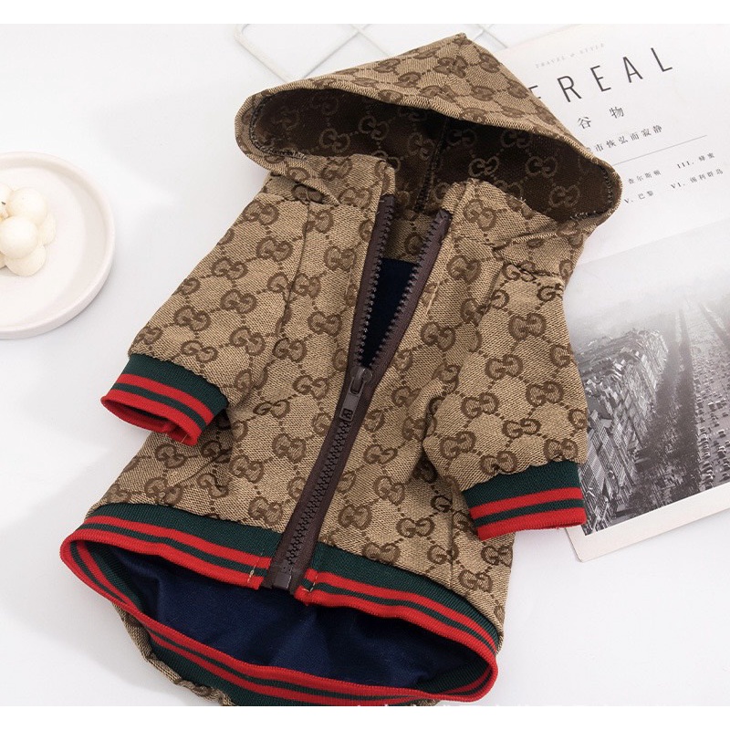 Áo thú cưng khoác nỉ mùa đông có khóa kéo và mũ siêu ấm thời thượng cao cấp