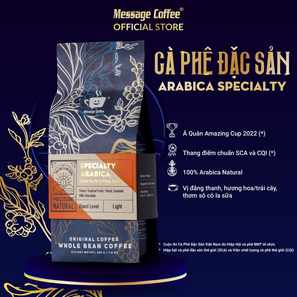 Cà Phê Đặc Sản Arabica - Top 2Amazing cup 2022, Cafe Specialty Arabica gu tinh tế từ Message Coffee Gói 200g