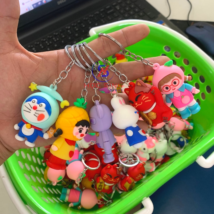 Móc khóa hoạt hình 3D dễ thương, nhiều mẫu, nhựa dẻo có quai kim loại