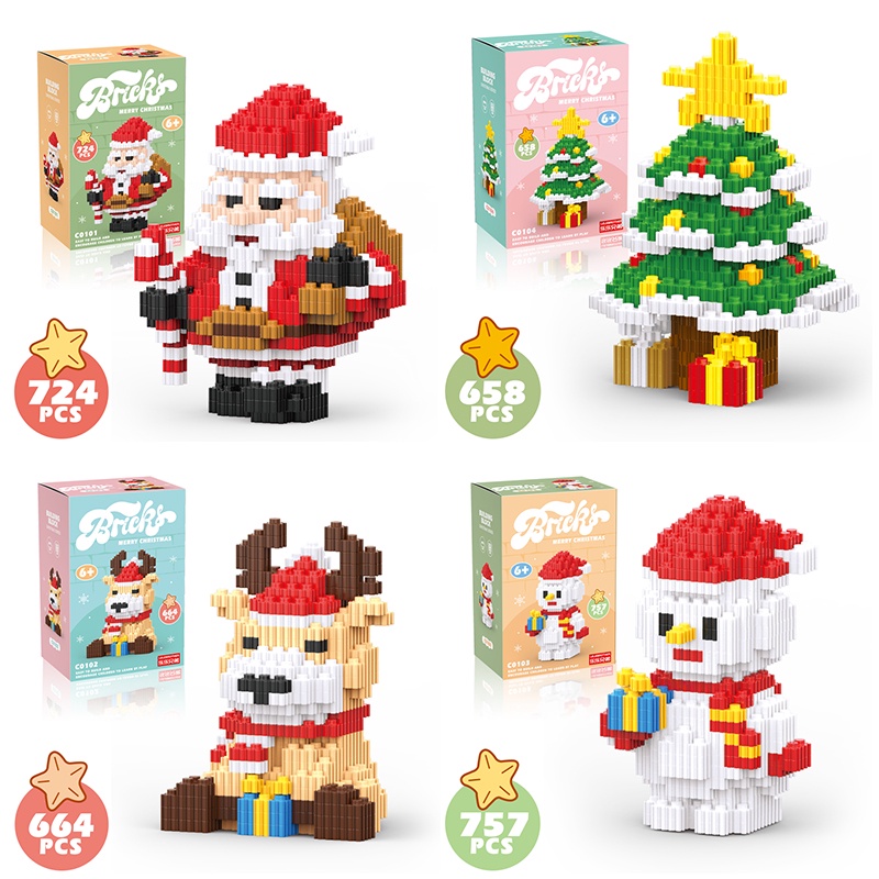 Đồ Chơi Lắp Ráp Mô Hình Ông Già Noel / Người Tuyết / Cây Thông / Nai Sừng