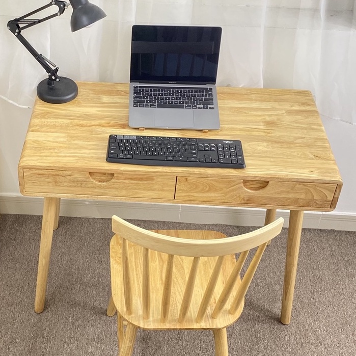 Bàn Làm Việc Gỗ Tự Nhiên 2 Ngăn Kéo - Bàn Trang Điểm Hiện Đại Deskaholic