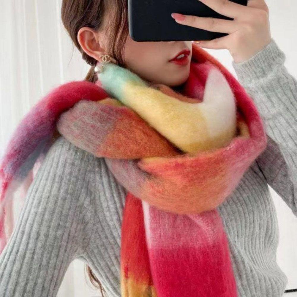 Khăn Choàng Cổ Dày Dặn Màu Gradient Phong Cách Hàn Quốc 2022 Cho Nữ