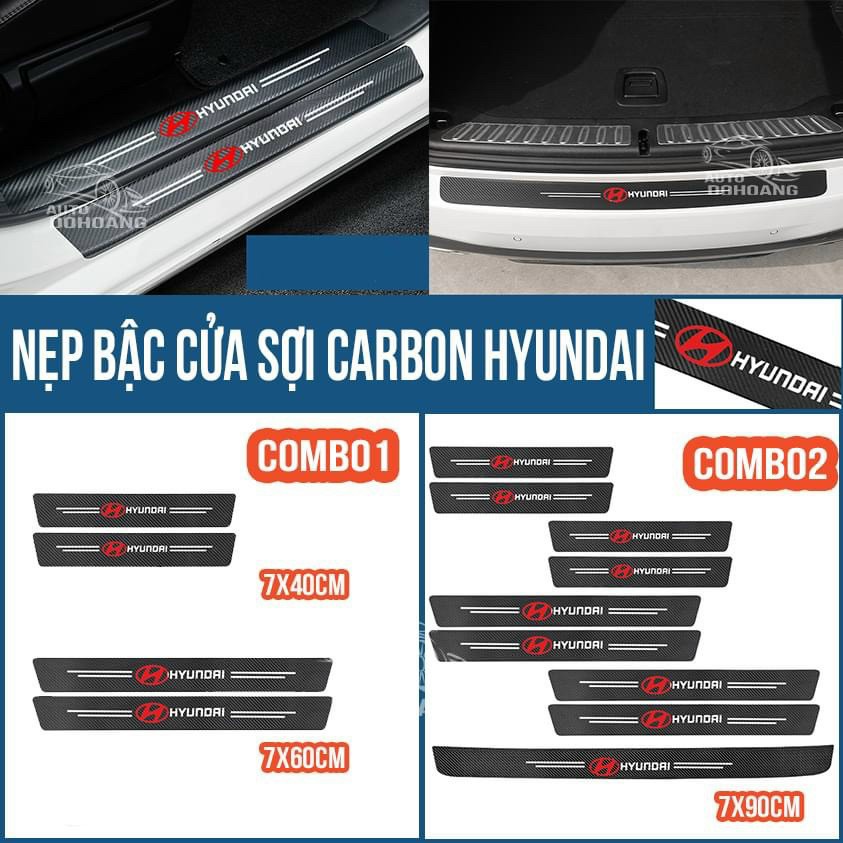 Nẹp dán vân carbon bậc cửa, bậc cốp sau ô tô chống trầy xước - Logo Hyundai