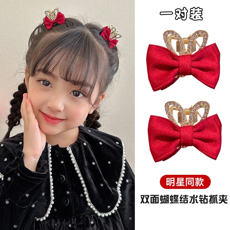 Kẹp Tóc Hình Nơ Màu Đỏ Phong Cách Hàn Quốc Mừng Năm Mới Cho Bé Gái