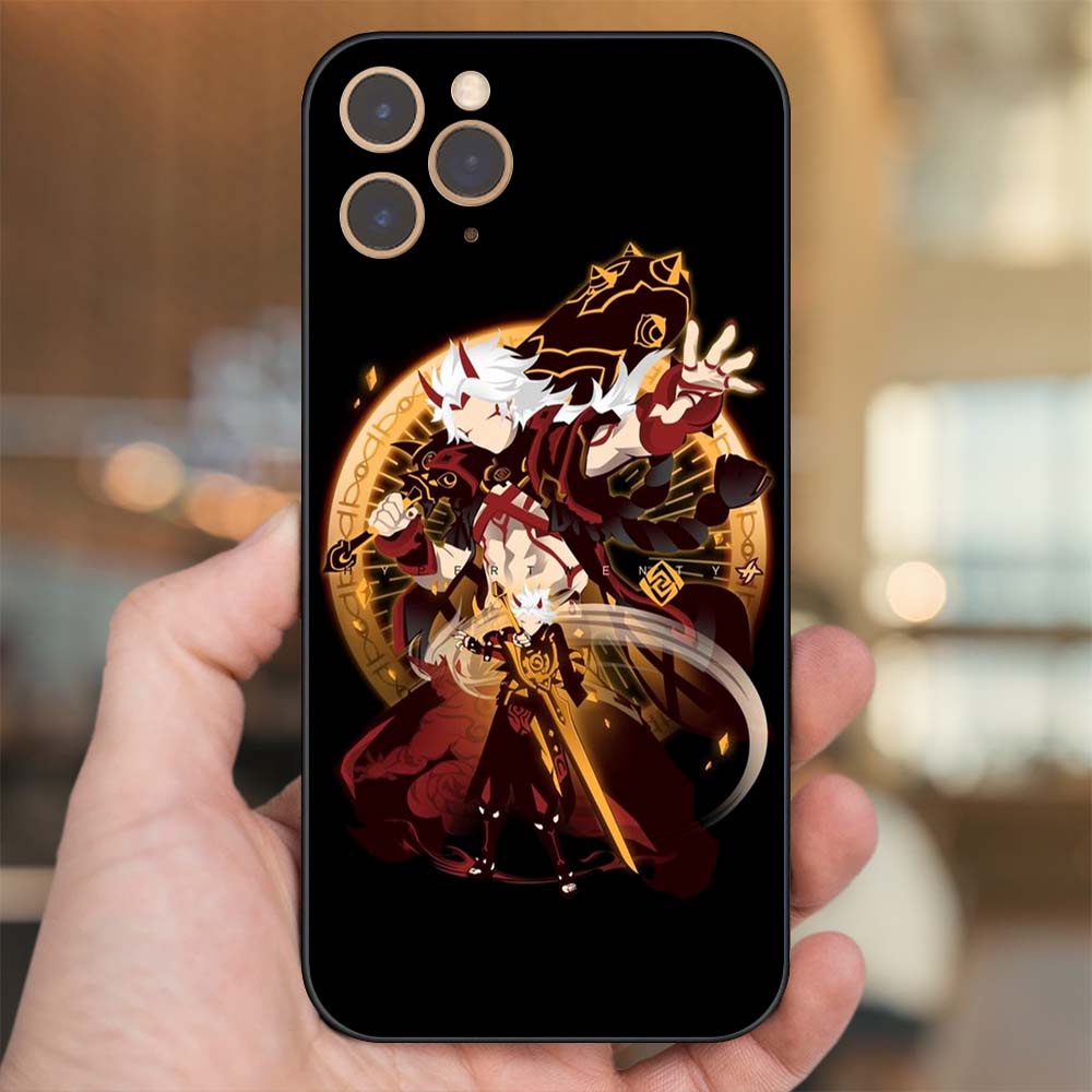Ốp lưng iPhone 11 Pro dẻo đen cạnh vuông in hình Arataki Itto Genshin Impact