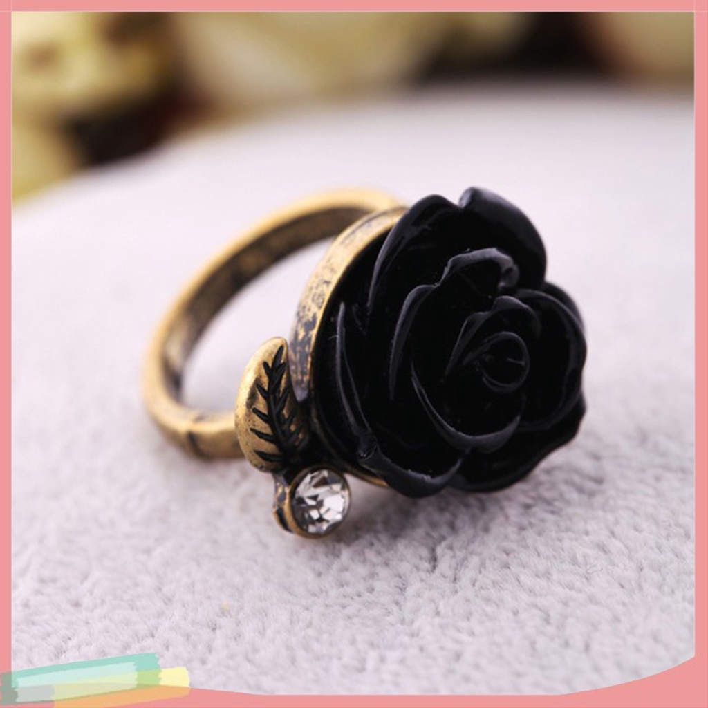 Nhẫn hợp kim mạ bạc trang trí hoa hồng đính đá xinh xắn cho nữ